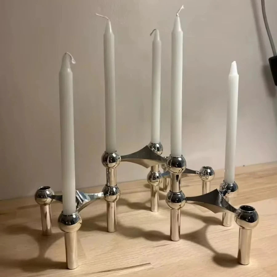 Geometrische Kaarshouder Set – Modulair Design (Goud/Zilver/Zwart)